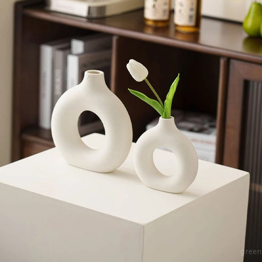 Imitation Ceramic Pure White Plastic Vase - Nestelier