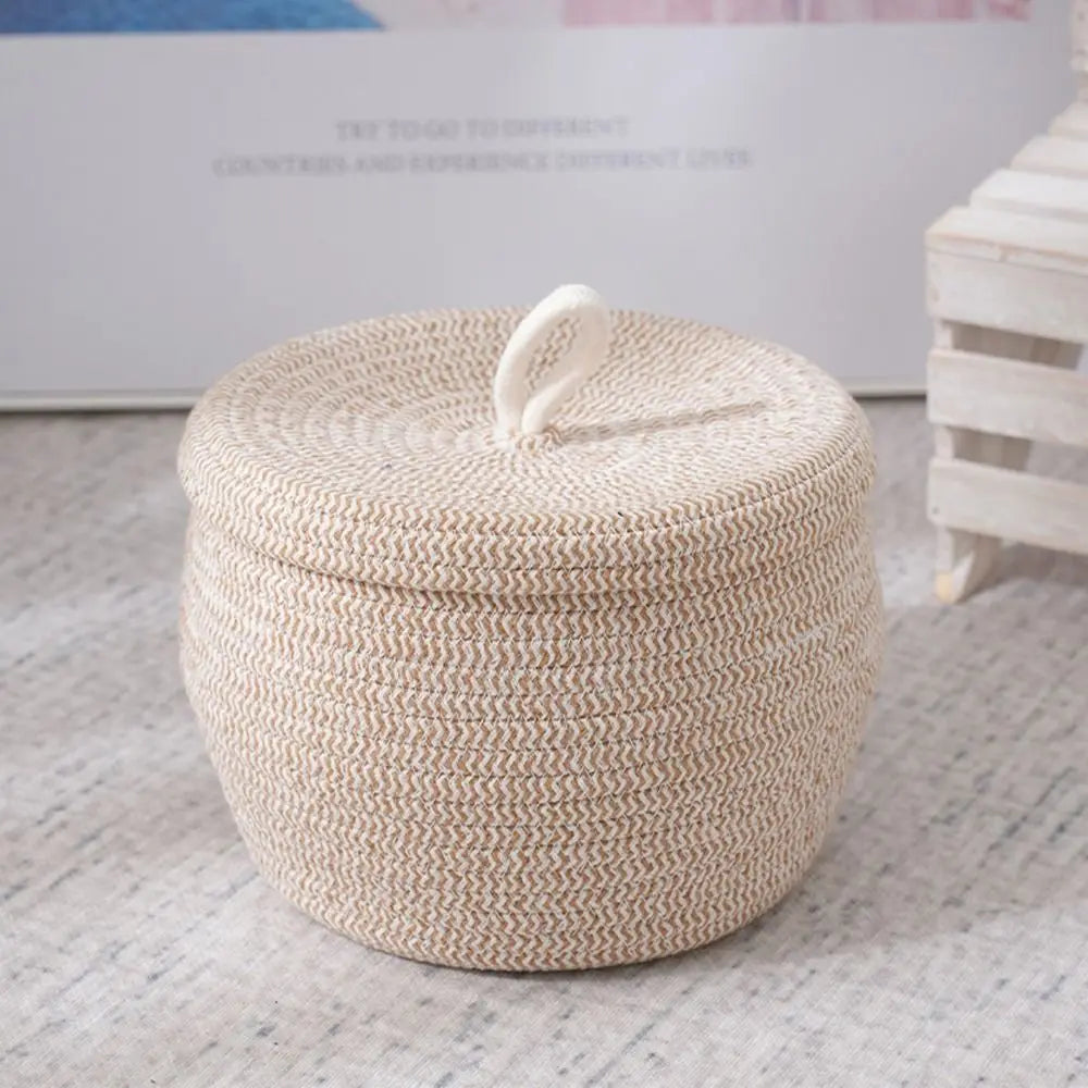 Elegant Cotton Rope Storage Basket with Lid – Stylish & Functional Home Organizer - Nestelier