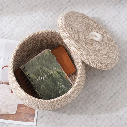 Elegant Cotton Rope Storage Basket with Lid – Stylish & Functional Home Organizer - Nestelier