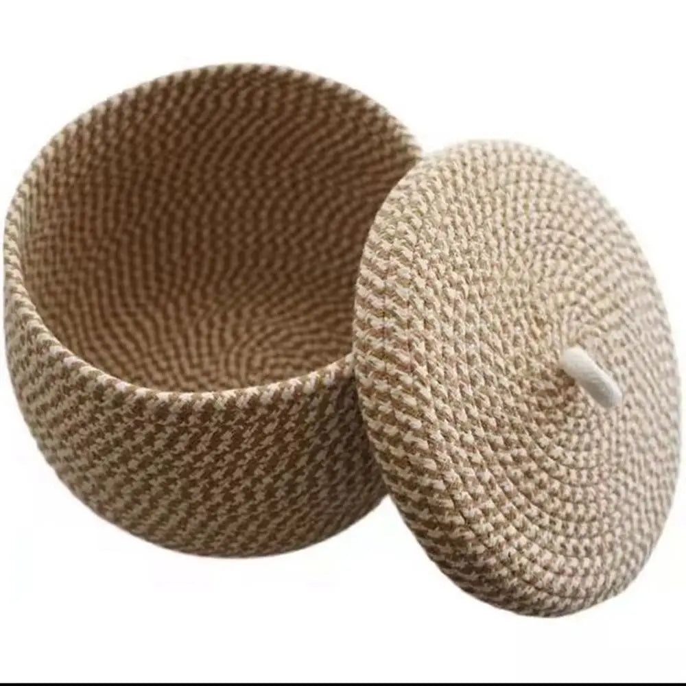 Elegant Cotton Rope Storage Basket with Lid – Stylish & Functional Home Organizer - Nestelier