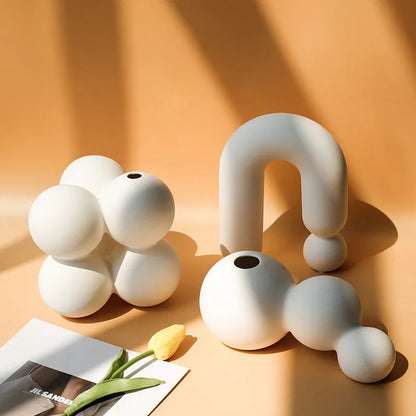 Elegant White Ceramic Vase – Scandinavian Style Decorative Accent - Nestelier
