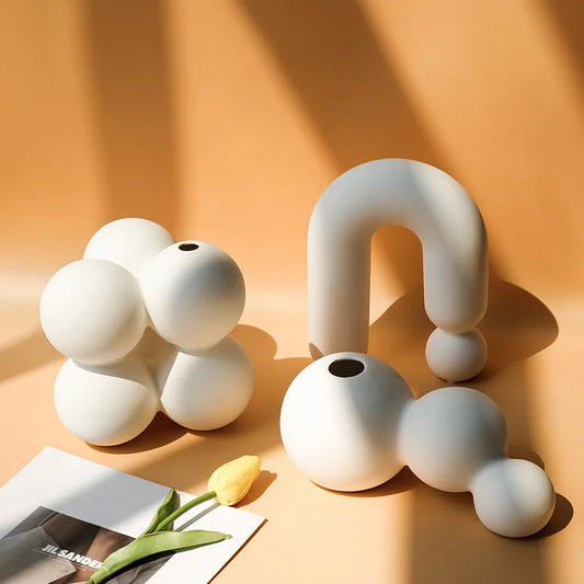 Elegant White Ceramic Vase – Scandinavian Style Decorative Accent - Nestelier