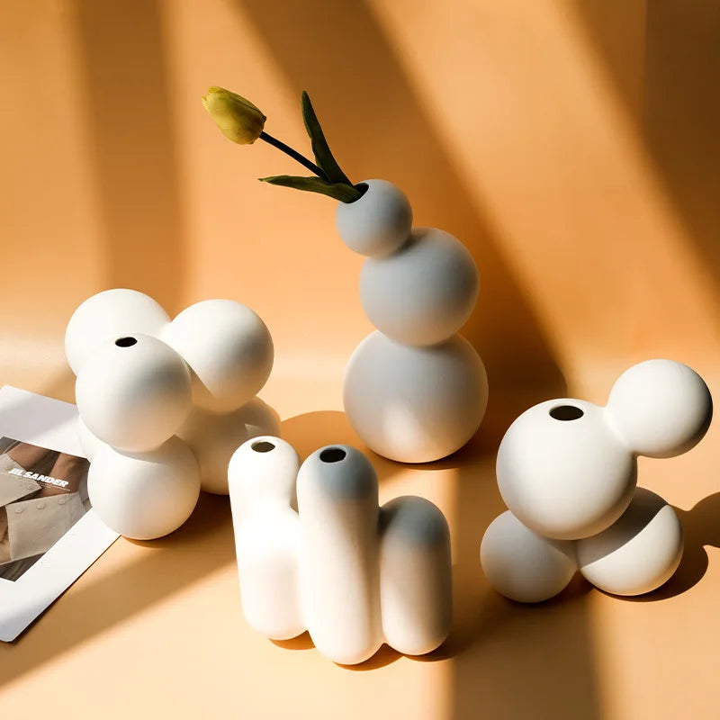 Elegant White Ceramic Vase – Scandinavian Style Decorative Accent - Nestelier