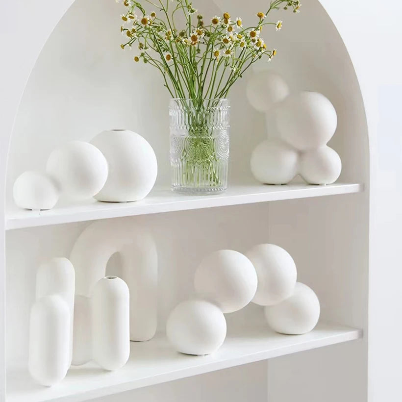 Elegant White Ceramic Vase – Scandinavian Style Decorative Accent - Nestelier