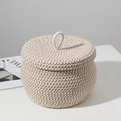 Elegant Cotton Rope Storage Basket with Lid – Stylish & Functional Home Organizer - Nestelier
