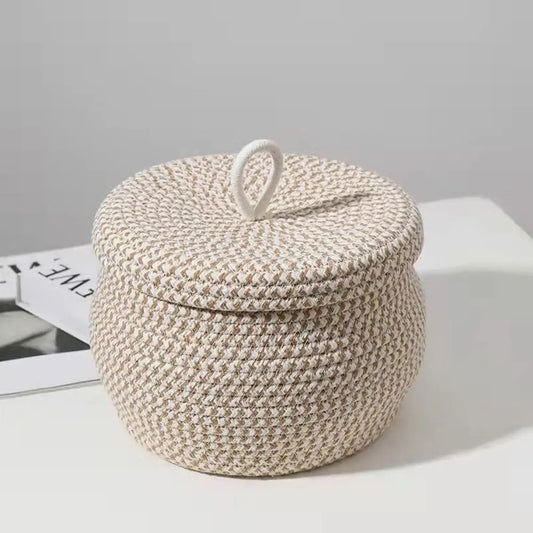 Elegant Cotton Rope Storage Basket with Lid – Stylish & Functional Home Organizer - Nestelier