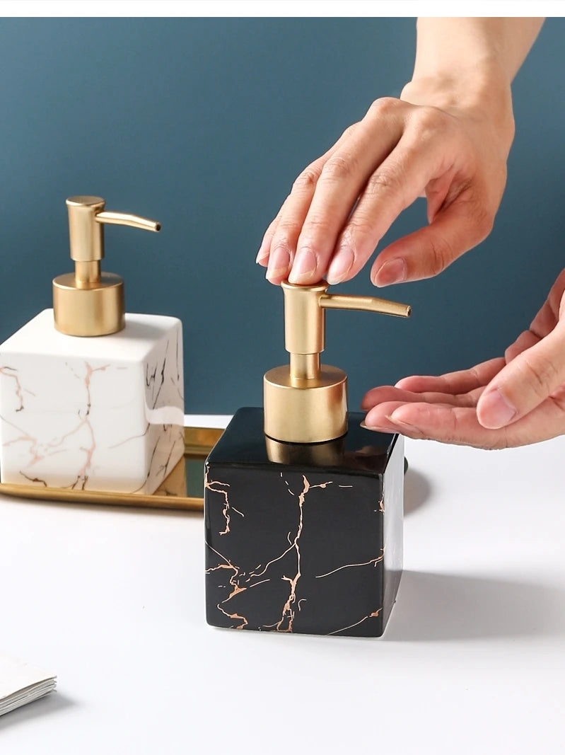 Luxury Marble Ceramic Soap & Shampoo Dispenser – Elegant Bathroom Accessories - Nestelier