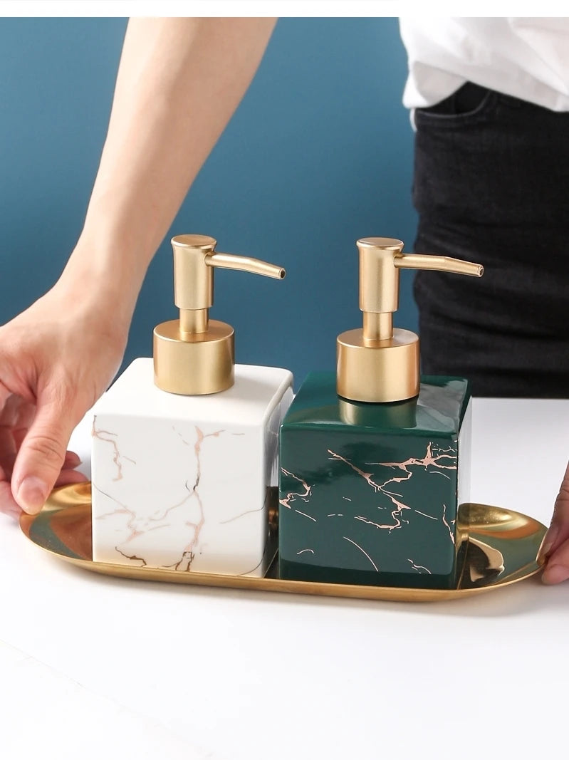 Luxury Marble Ceramic Soap & Shampoo Dispenser – Elegant Bathroom Accessories - Nestelier