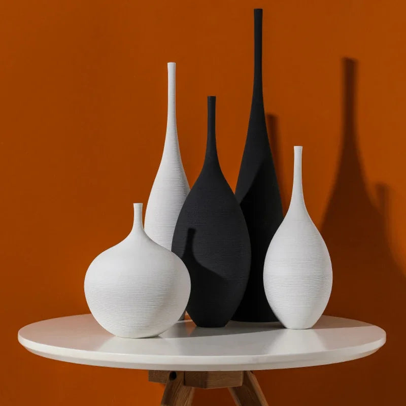 "Zen Minimalist Handmade Ceramic Vase – Black & White Artistic Decor - Nestelier