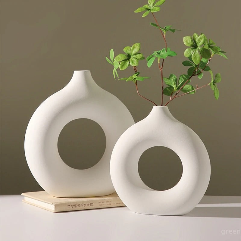 Imitation Ceramic Pure White Plastic Vase - Nestelier